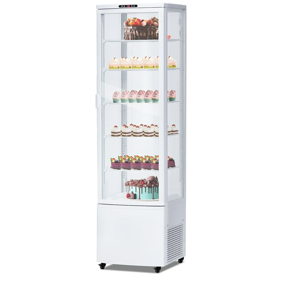 Commercial Refrigerator Display Case, 10.9 Cu.FT Single-Door Countertop Pastry Display Case with Interior LED Lighting, Double-Layered Glass, Countertop/Floor Refrigerator, 110v
