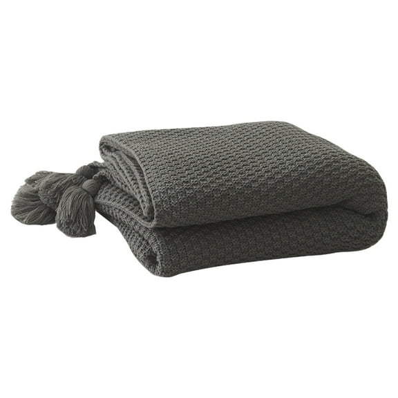 Harlier Boho Chunky Cable Knit Throw Blanket, Cozy Accent for Sofa, Couch, Bed, or Baby Nursery, Resistant Rustic Chic Modern Farmhouse Style Adorned with Tassels (28 x 39In, Gray)