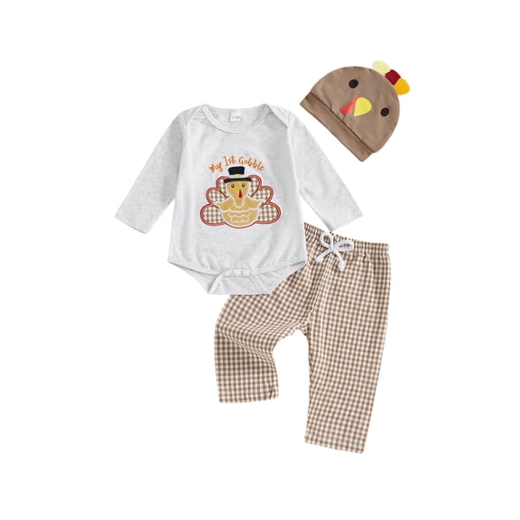 BemeyourBBs Baby Boy Thanksgiving Outfits Long Sleeve Romper with Pants Hat Set