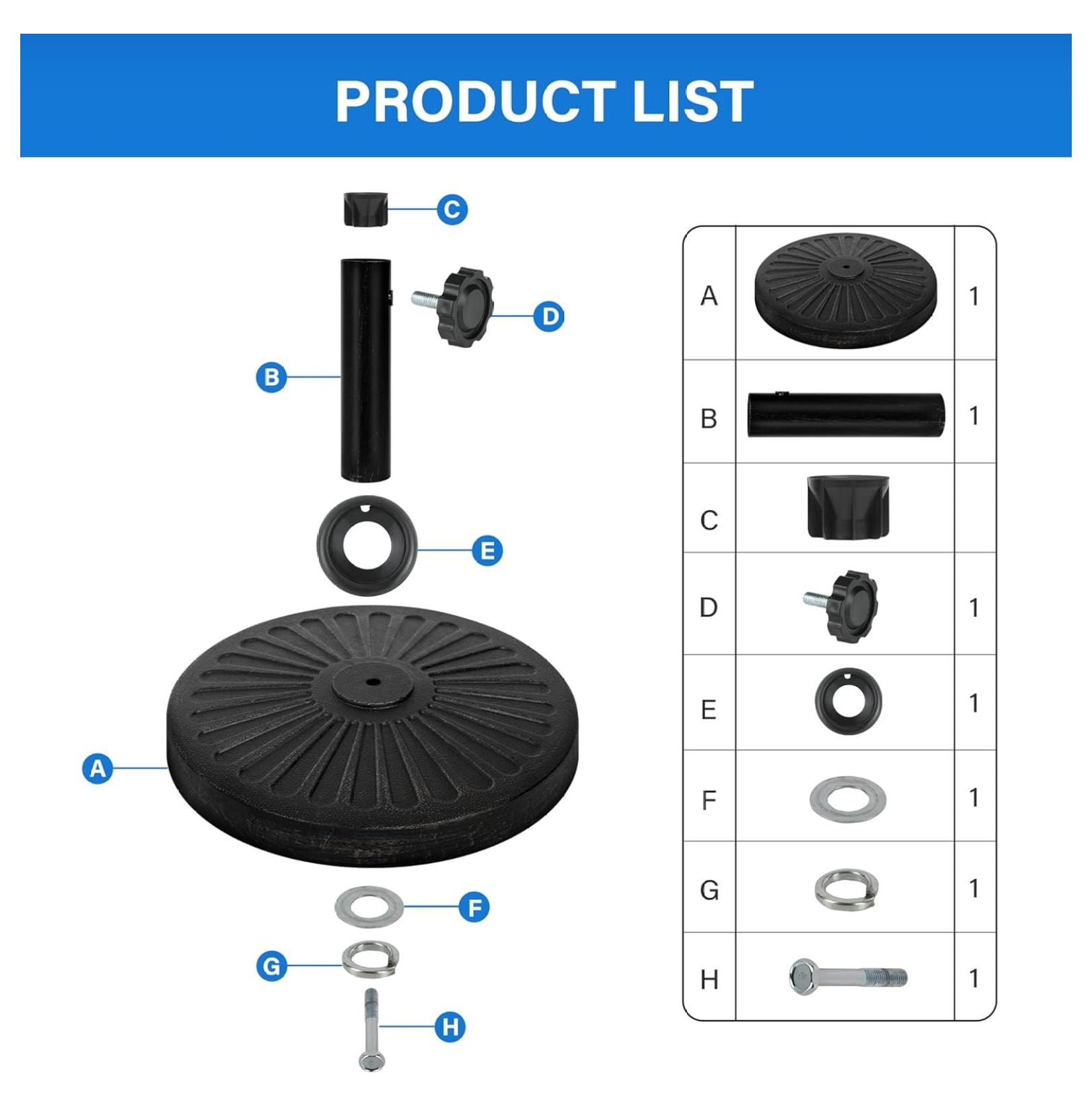30.86lbs 18.11" Market Umbrella Base Heavy Duty Round Stand for Patio Outdoor, Deck, Black