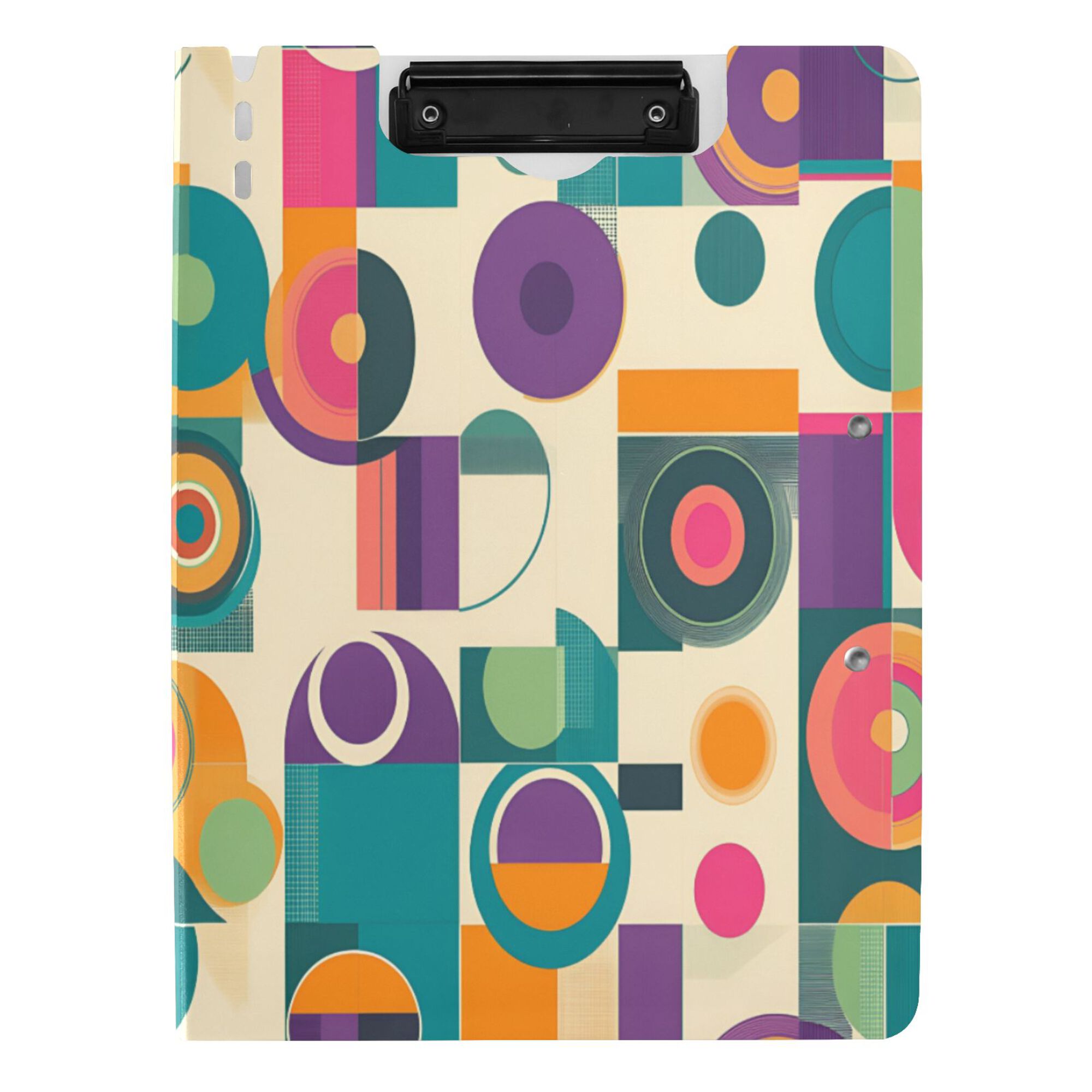 FORMRS A4 Clipboard Folder with Pen Holder Horizontal Foldable School Office Binder, Purple Geometric