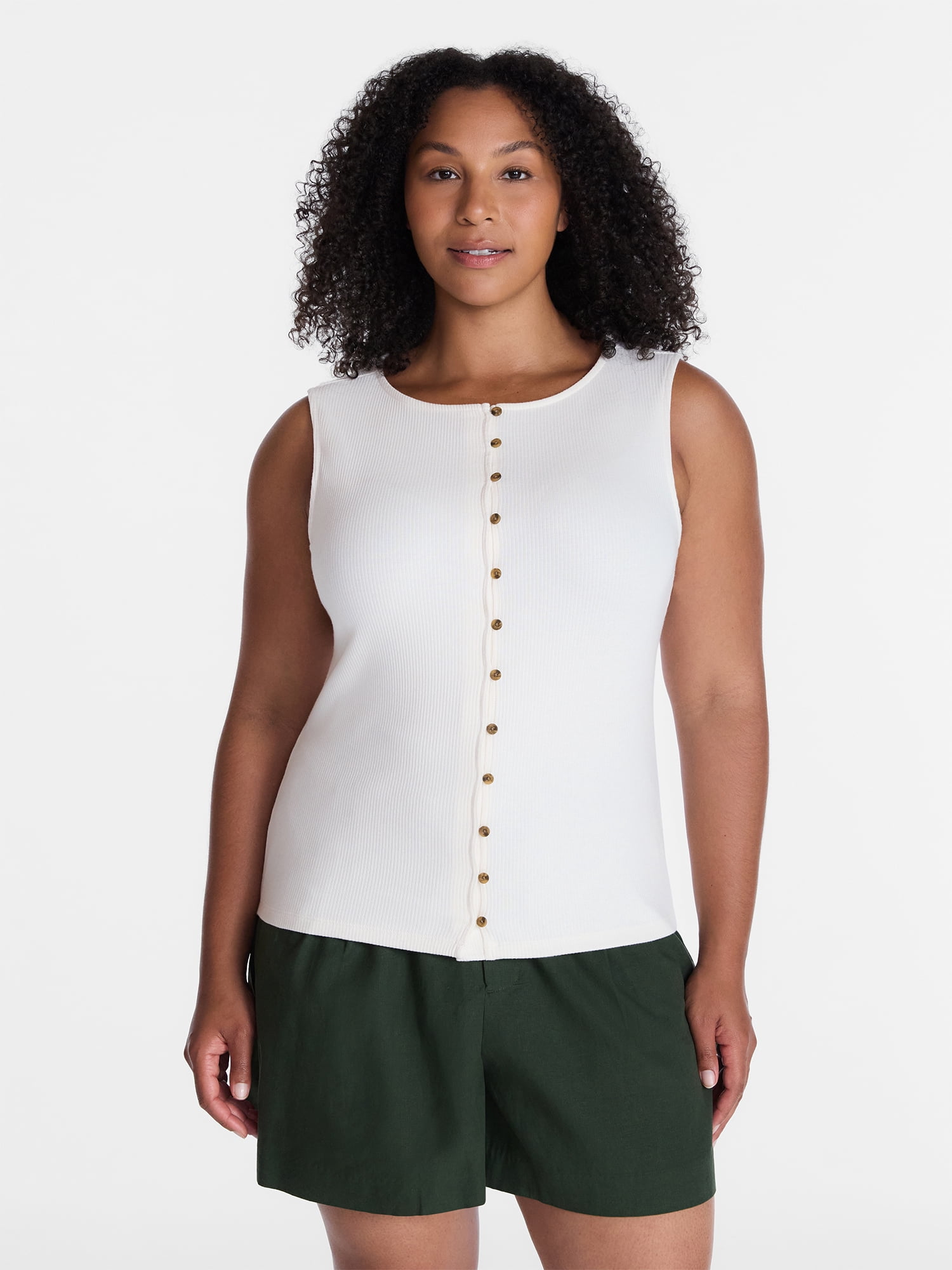 Time and Tru Women's Button Front Tank Top, Size XS-XXXL