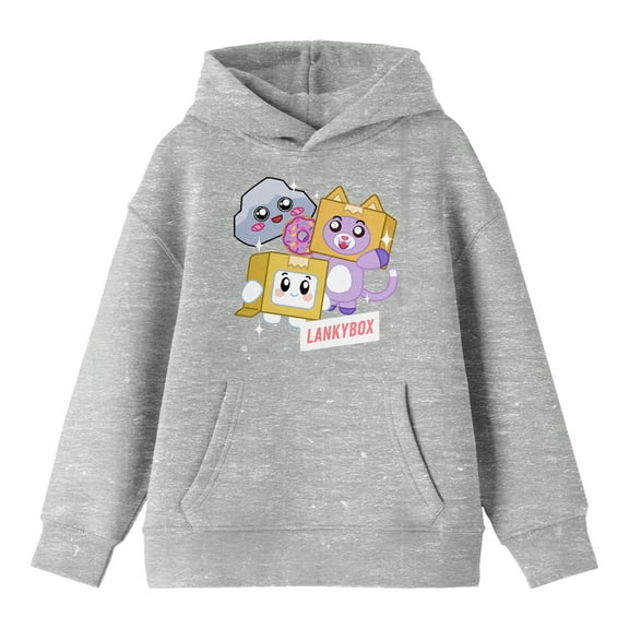 LankyBox Plush Characters Long Sleeve Athletic Heather Youth Hooded Sweatshirt-Medium