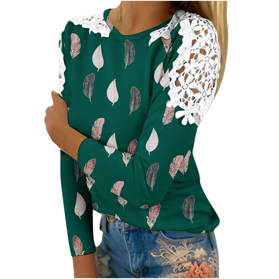 Utoimkio Long Sleeve Shirts for Women Plus Size Casual Floral Print Crewneck Loose Fit Pullover Shirts Tops for Women