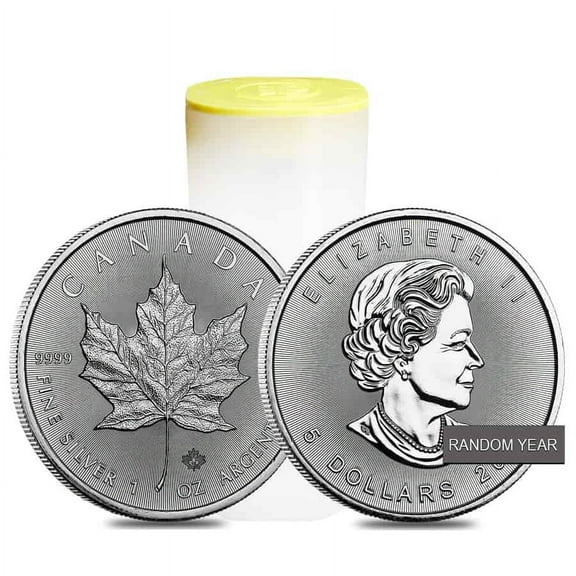 Roll of 25 - 1 oz Silver Canadian Maple Leaf BU (Random Year)