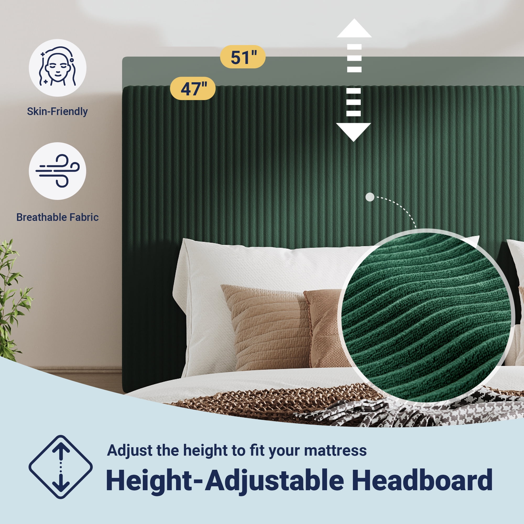 Allewie King Size Upholstered Bed Frame with Vertical Channel Tufted Headboard, Soft Corduroy Fabric Platform Bed, Green