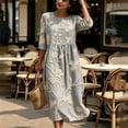 thumbnail image 4 of Ayolanni Fall Dresses for Women 3/4 Sleeve Floral Crew Neck A-Line Maxi Dress Holiday Pleated Boho Flowy Long Dress Gray XXXXXL, 4 of 6