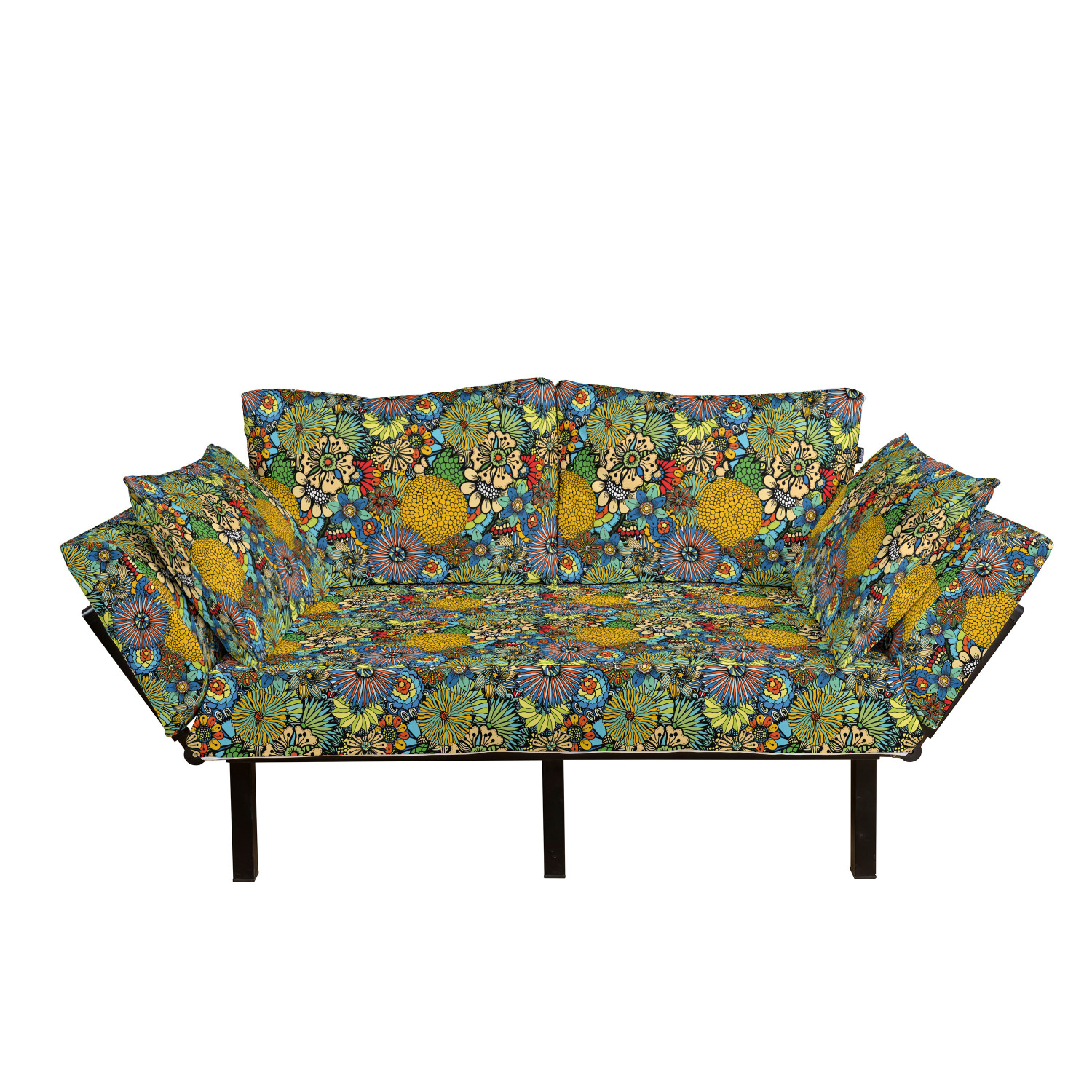 Garden Art Futon Couch, Whimsical Florist Pattern with Doodle Funny