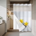 thumbnail image 4 of Floral Stone No Hook Shower Curtain with Snap in Liner Modern Yellow Plumeria Flowers White Wood Grain Waterproof Bathroom Shower Curtain with See Through Top Window for Bathtub 60" x 72", 4 of 9