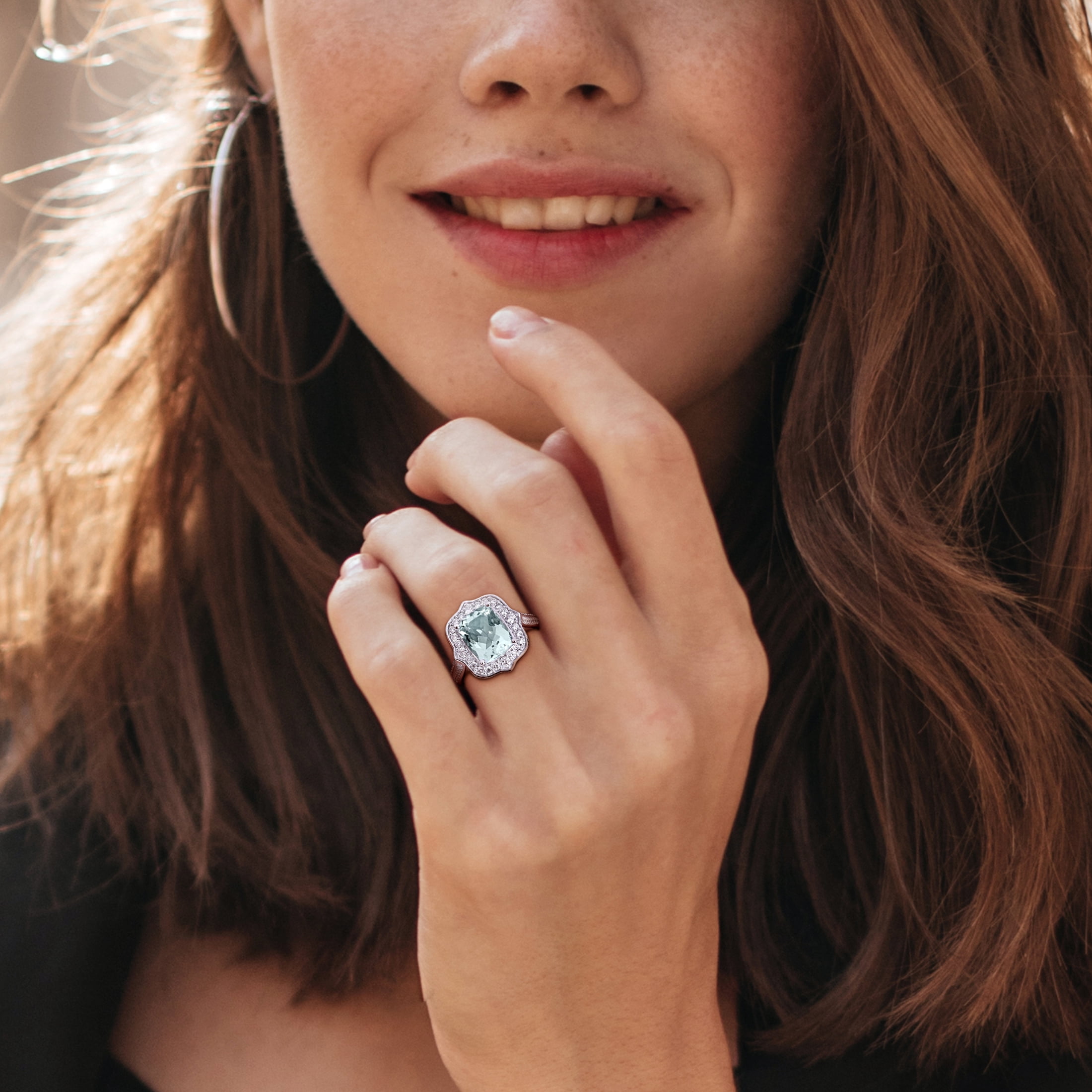 Everly Women's Aquamarine 14k White Gold Ring