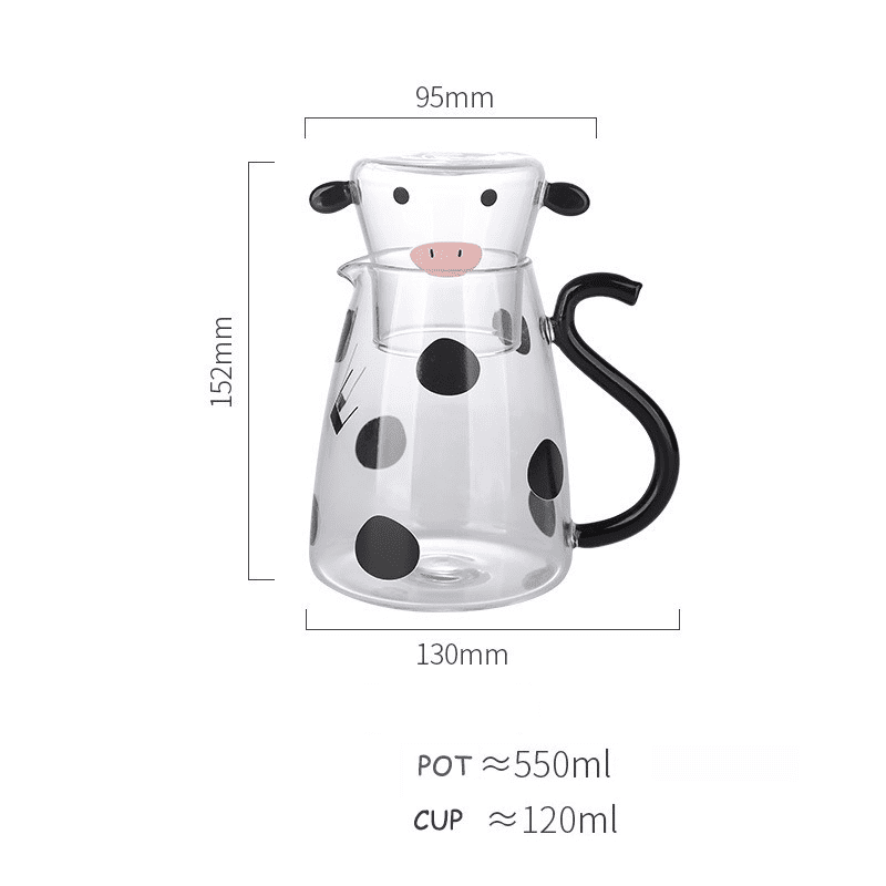 Coffee Pot Cup Set 550ml Glass Jug Creative Cute Cow Cold Water Bottle Modern Fashion Flower Teapot with Handle Milk Cup Jug Set