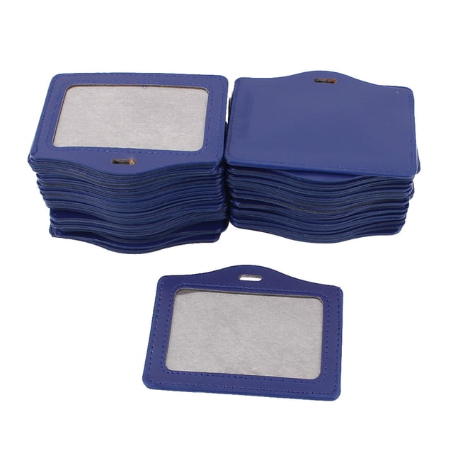 Faux Leather Office Horizontal Business ID Badge Card Holder Blue 50Pcs