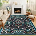 thumbnail image 5 of Nanan 5'x7' Floral Area Rug Distressed Oriental Vintage Carpet, Washable Rug Non Slip Low Pile Indoor Rug for Living Room Farmhouse Home Decor, Black, 5 of 9