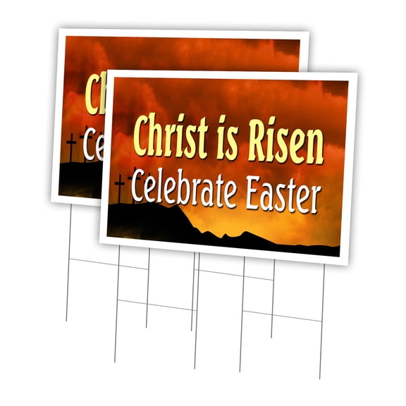 Christ Risen Celebrate 2 Pack Of 24" x 36" Yard Sign & Stake | Advertise Your Business | Stake Included Image On Front Only | Made in The USA