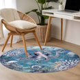 thumbnail image 4 of Round Rugs 4Ft, Purple Octopus Coastal Round Area Rug Washable Indoor Throw Carpet, Summer Beach Seahorse Jellyfish Coral Soft Non Slip Circle Rug for Kitchen Nursery Room Home Decor Aesthetic, 4 of 8