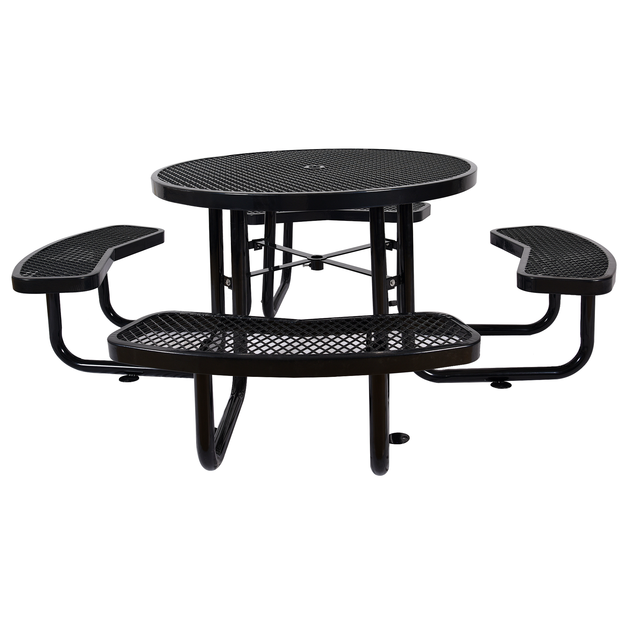 46" Steel Round Picnic Table, Expanded, Industrial Metal Outdoor Table Large Camping Picnic Tables for Backyard Poolside Dining Party Garden Patio Lawn Deck (Black) - image 5 of 7
