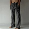 thumbnail image 1 of Pantalones largos de lino para hombre, pantalones holgados de playa con estampado hawaiano, cintura elástica y cordón ajustable, estampado en caliente., 1 of 5