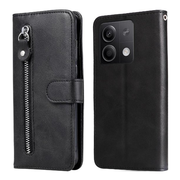 Estuche de Cuero PU con Cierre para Xiaomi Redmi Note 13 5G , Funda Protectora con Billetera y Correa