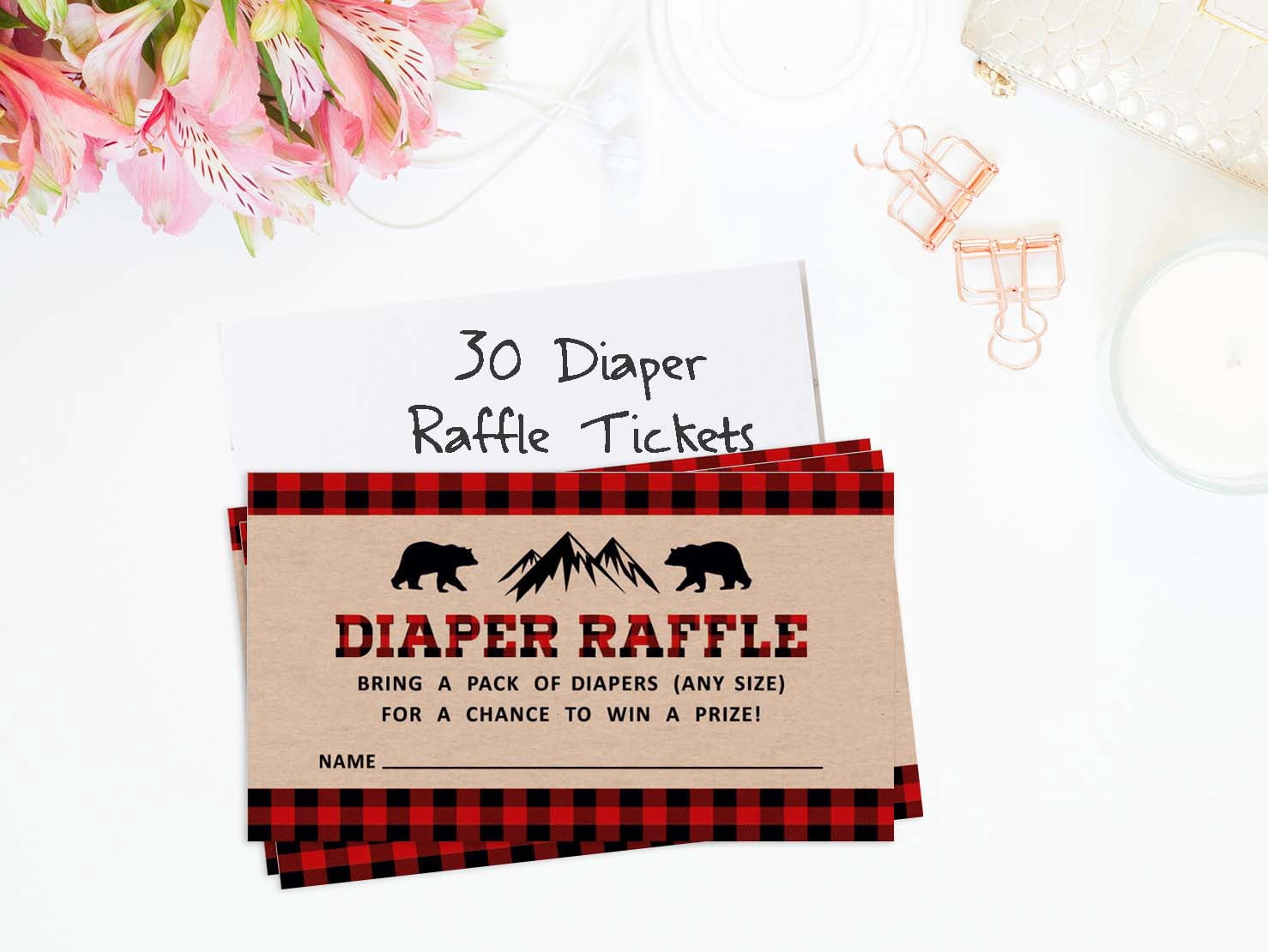 Inkdotpot 30Gender Neutral Baby ShowerRustic Diaper Raffle Ticket Lottery Insert Cards Supplies Games For Baby Shower Party Bring A Pack Of Diapers To Win Favors Gifts And Prizes