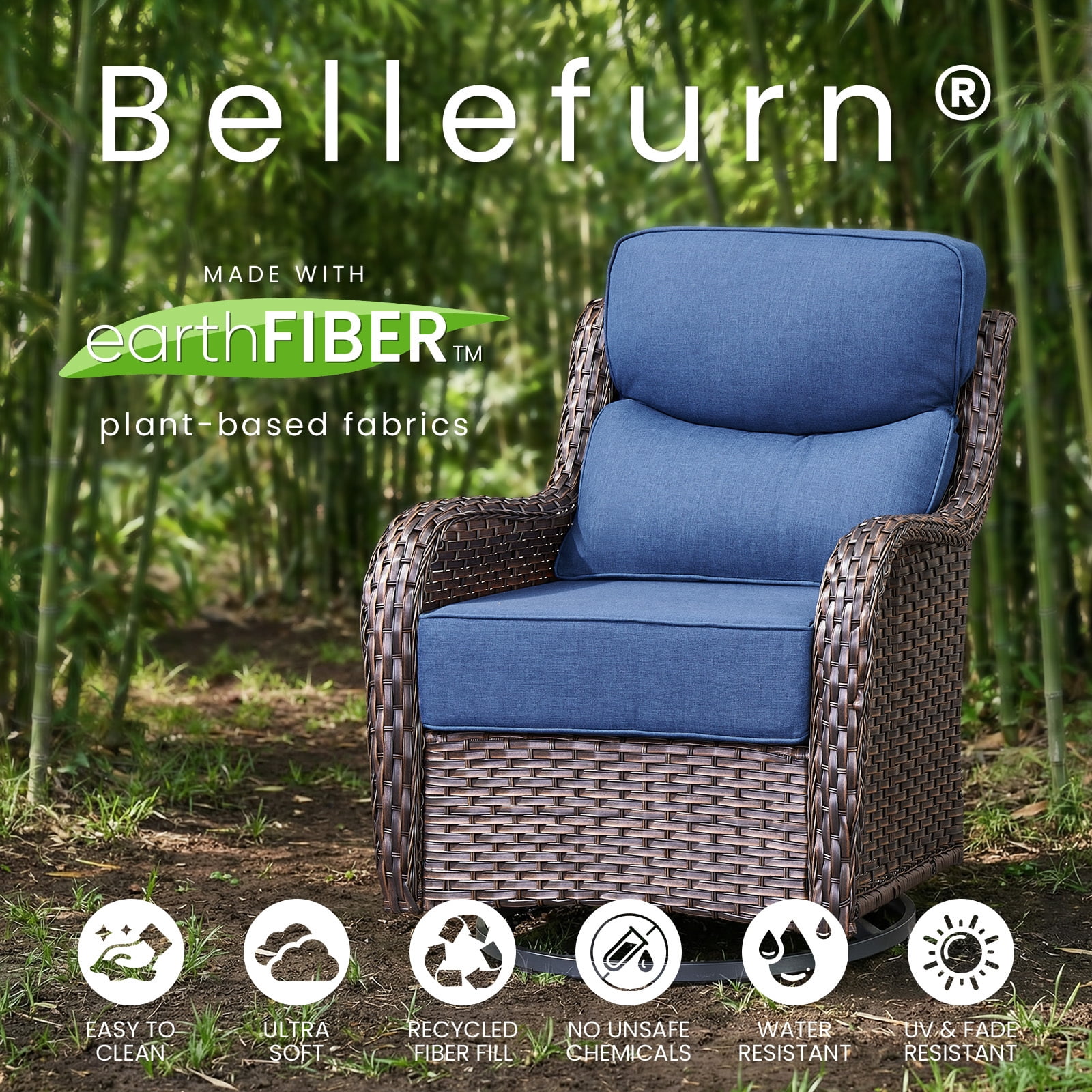 Bellefurn Outdoor Seat Cushions 22 X 24 X 6 inch for Patio Furniture,Outdoor Chair Cushions Outdoor Deep Seat Cushion with Water Resistant & Removable Cover Patio Cushions for Wicker Chair,Sofa,Couch