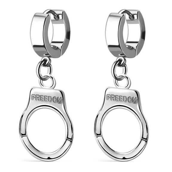 iJewelry2 Dangling Handcuff Silver-tone Stainless Steel Unisex Huggie Hoops Earrings