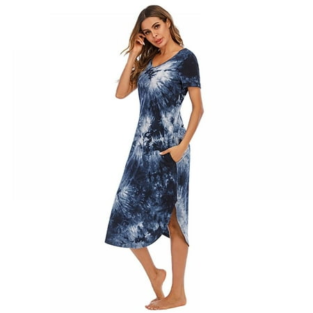 

EFINNY Women s Nightgown Short Sleeve Sleepwear V Neck Comfy Sleep Dress S-2XL