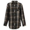 thumbnail image 6 of Huesdet Womens Plaid Flannel Shirt Long Sleeve Collar Button up Blouses Tops Coffee,XXL, 6 of 9