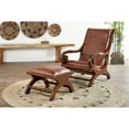 thumbnail image 4 of DecMode Leather Handmade Upholstered Chair & Ottoman Set with Scrolled Wood Arms, Brown, 4 of 18