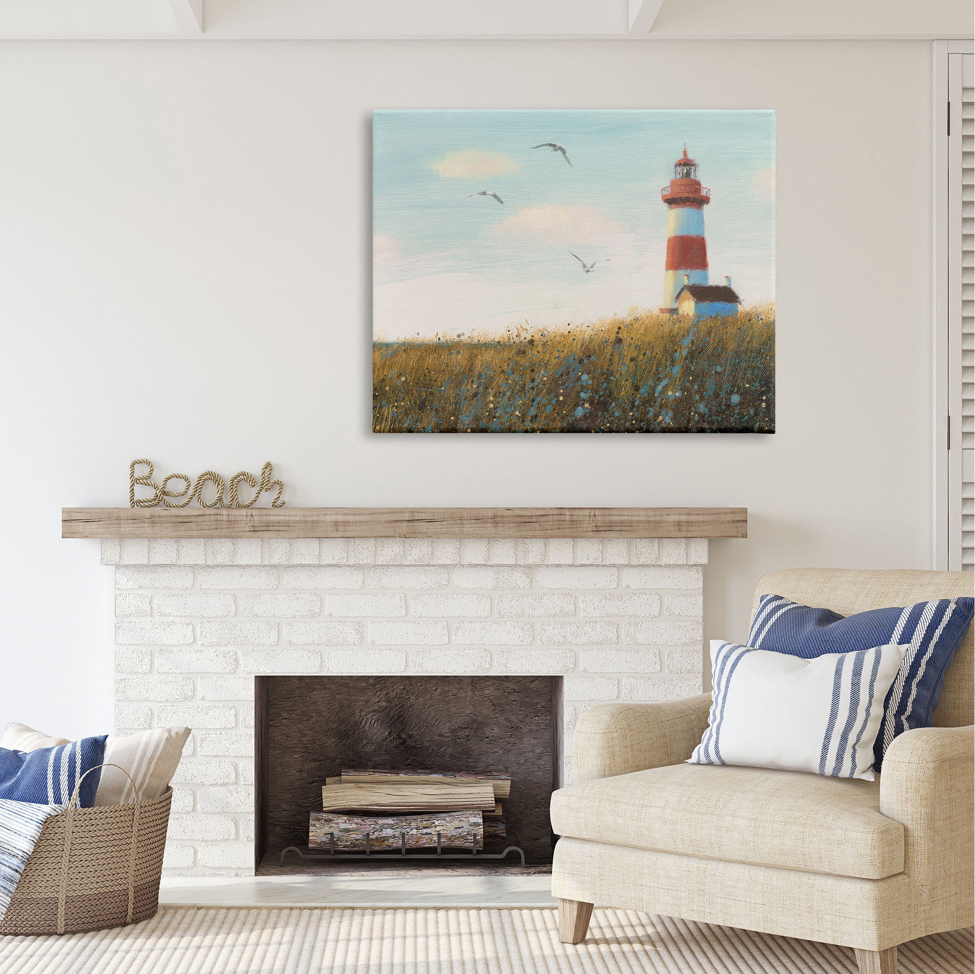 Stupell Industries Coastal Lighthouse Painting Nature Painting Gallery Wrapped Canvas Print Wall Art, 48 x 36
