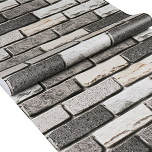 Self-adhesive wallpaper Stone brick green wallpaper fireplace kitchen backsplash strip wallpaper