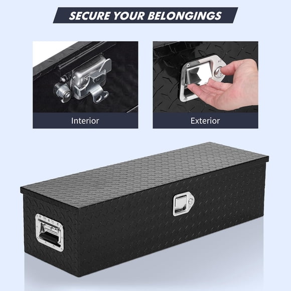 Caja de herramientas para camión 48" aluminio con placa diamantada – Resistente e impermeable, con llave y Soporte (Asociación de Servicios Automotrices) lateral