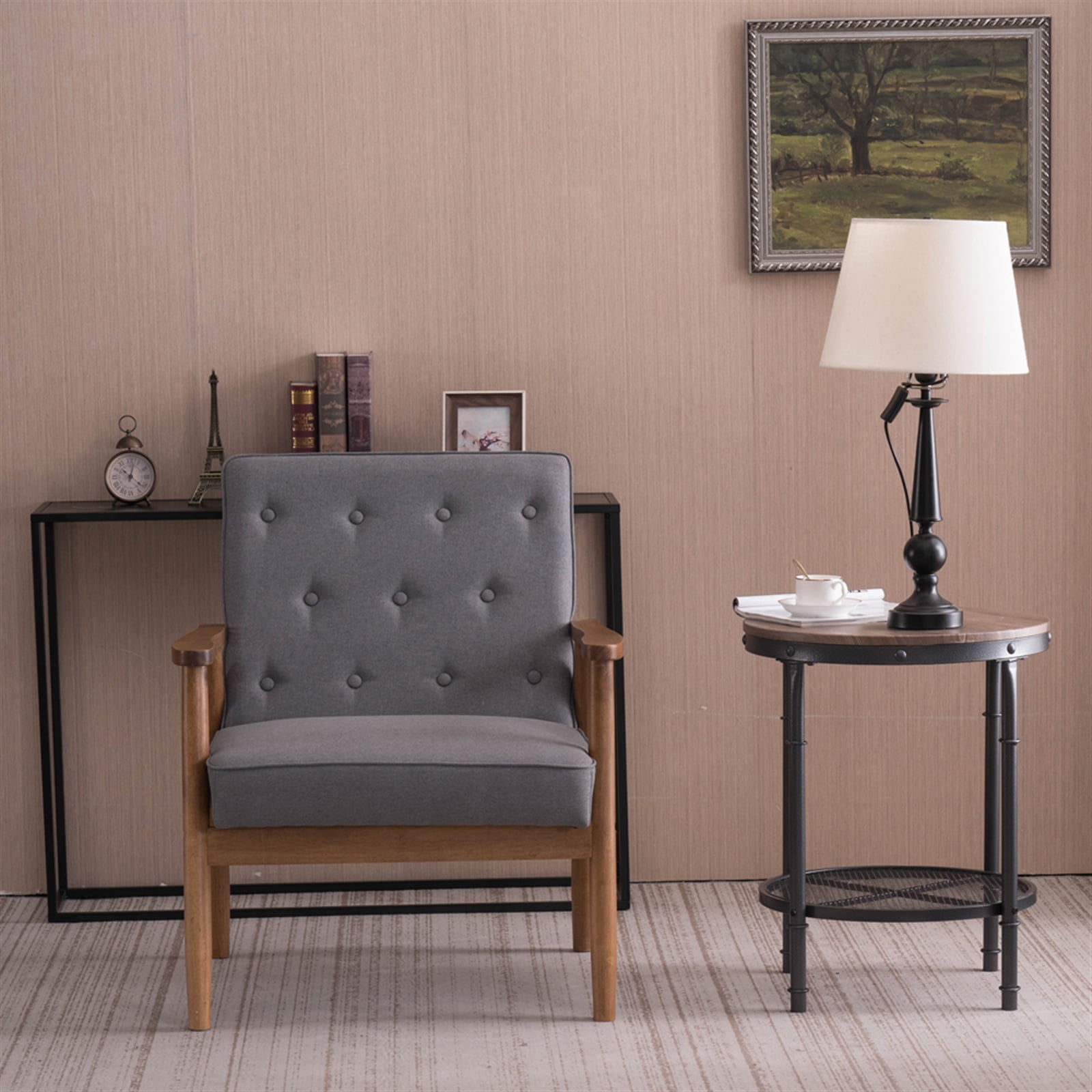 Kepooman Modern Mid-Century Fabric Single Chair with Natural Wood Legs for Kitchen, Living, Dining Room, Set of 1, Grey Kepooman Modern Mid-Century Fabric Single Chair with Natural Wood Legs for Kitchen, Living, Dining Room, Set of 1, Grey