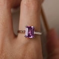 thumbnail image 3 of Lab Simple pink sapphire statement ring, emerald cut, minimalist anniversary ring, 3 of 3