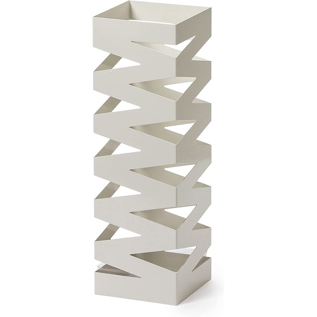 Mango Steam Metal Square Entryway Umbrella Holder, 19.5" Tall - Zig-Zag Gloss White