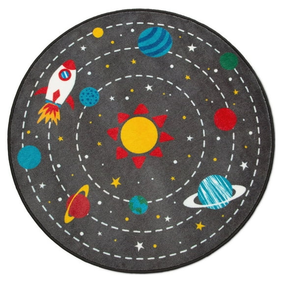 Delta Children Kids Outer Space Round Area Rug, 39-Inch, Grey