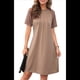 thumbnail image 3 of Vestido Camisero de Verano para Mujer, de Corta con Encaje, Informal, Cuello Redondo, Plisado, Color Caqui, Talla M, 3 of 9