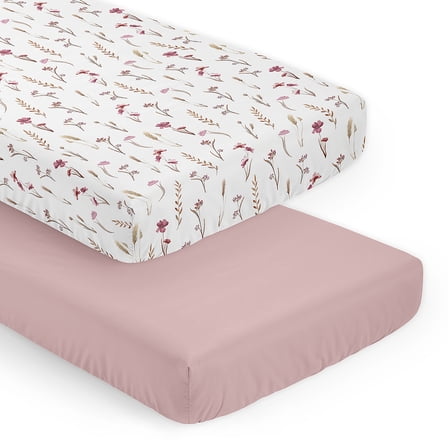 Sweet Jojo Designs Watercolor Floral Garden Pink Girl Fitted Crib Sheets Set 2 Piece