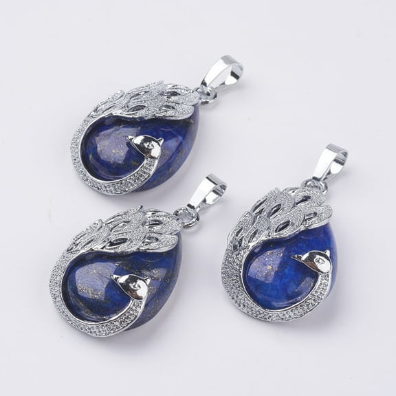 Lazuli 10 pc Natural Lazuli Pendants with Brass Finding Teardrop with Peacock Platinum 33x20x10.5mm Hole: 5x6.5mm