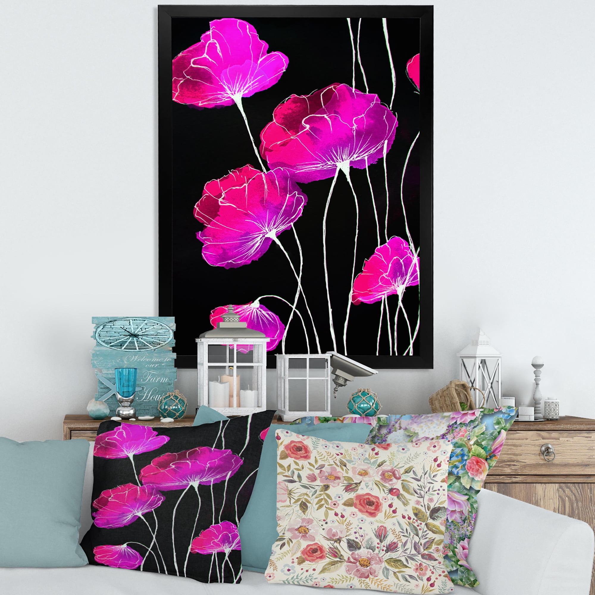 Designart 'Abstract Red Flower Detail On Black Background I' Traditional Framed Art Print