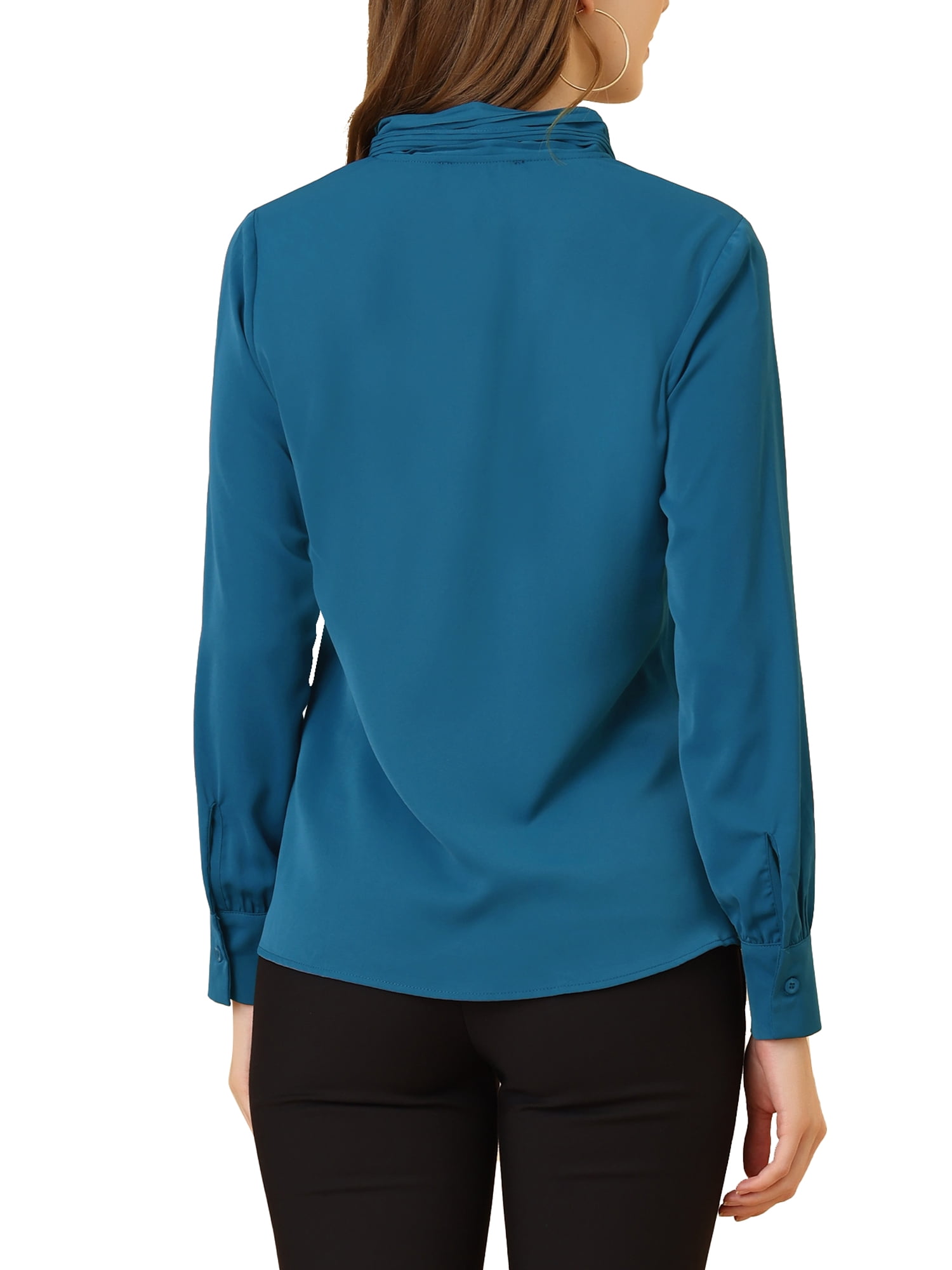 DARING DIVA Work Office Blouse Pleated Top Shirt L Peacock Blue