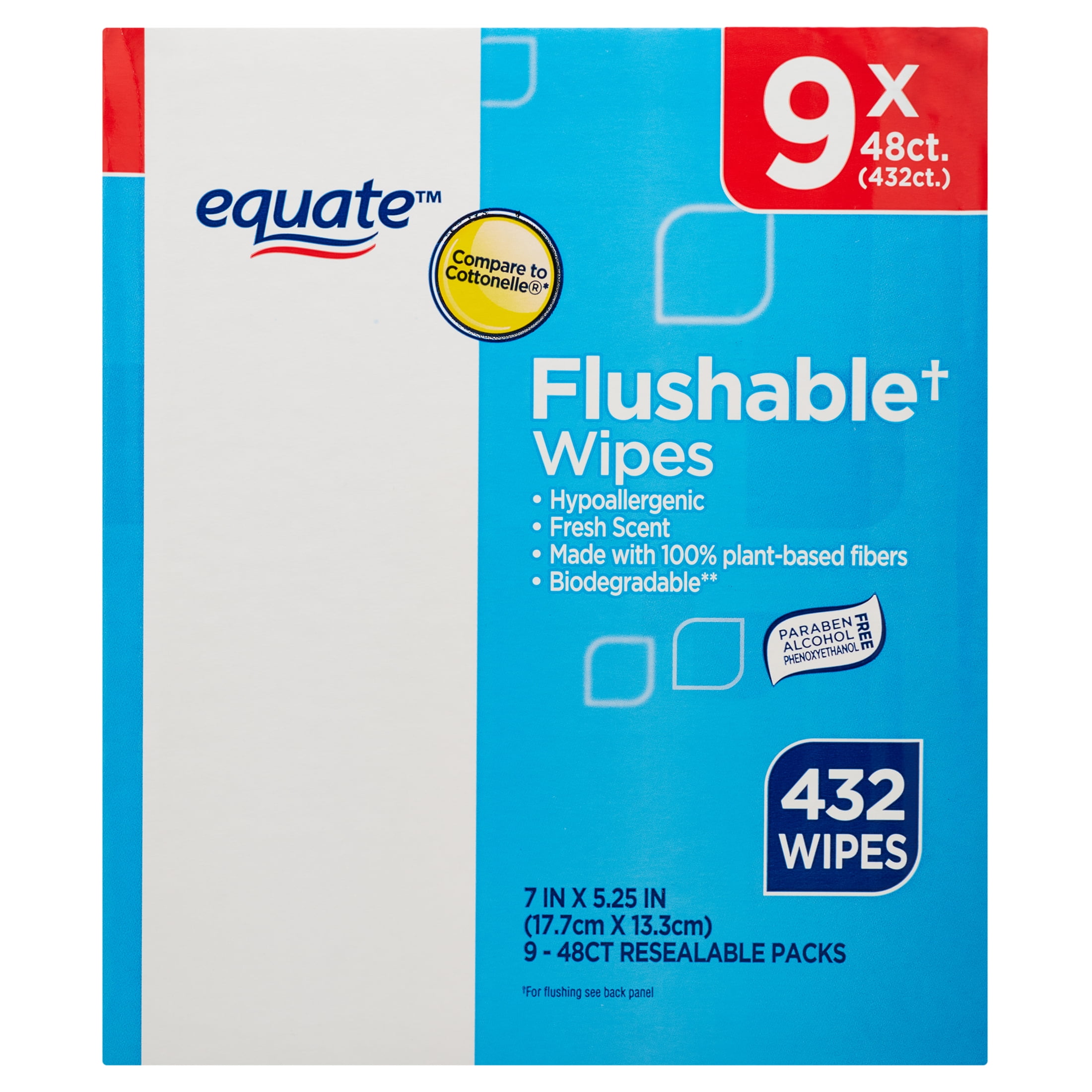Equate Scented Flushable Wipes, 9 Resealable Packs (432 Total Wipes