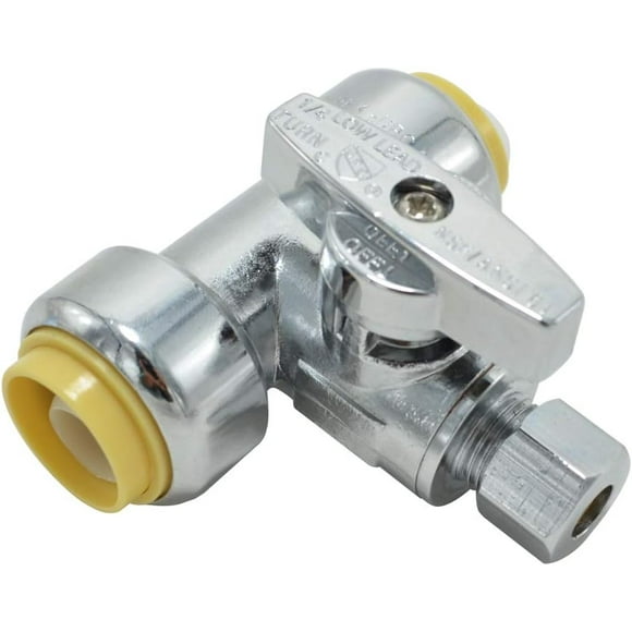 Qucyy Service Tee Stop Valve, 1/2 Inch x 1/2 Inch x 1/4 Inch, 1/4 Turn,ression Service Stop Fitting, Water Valve Shut Off, Push-to-Connect, PEX, Copper, CPVC, PE-RT 1/2 Inch x 1/2 Inch x 1/4 Inch
