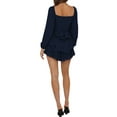 thumbnail image 5 of Springcmy Womens Lantern Ruffle Romper Off Shoulder Puff Long Sleeve Flowy Lyaner Romper Dress Smocked Short Jumpsuit Playsuits Navy Blue M, 5 of 7