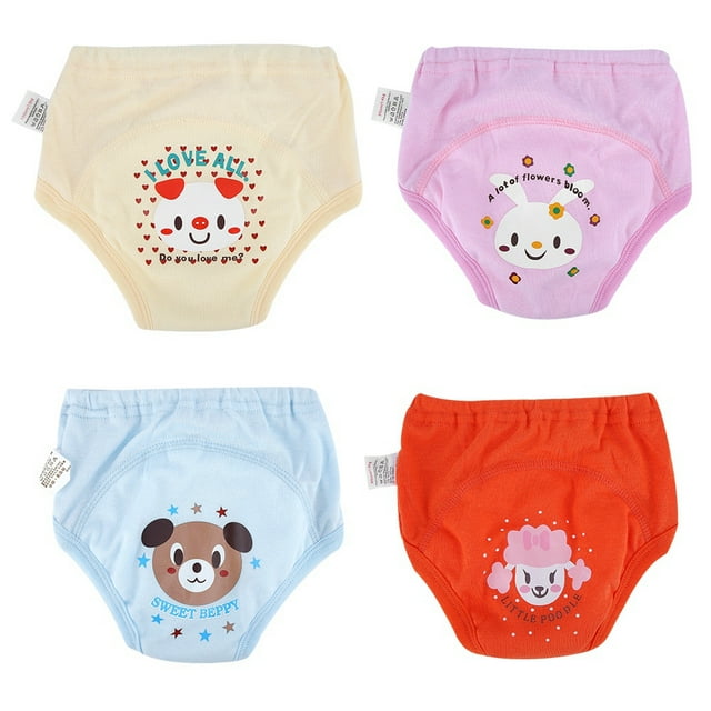 4 pantalones de entrenamiento antifugas para bebés con dibujos animados, 4 capas, impermeables, para niños pequeños (100 unidades)