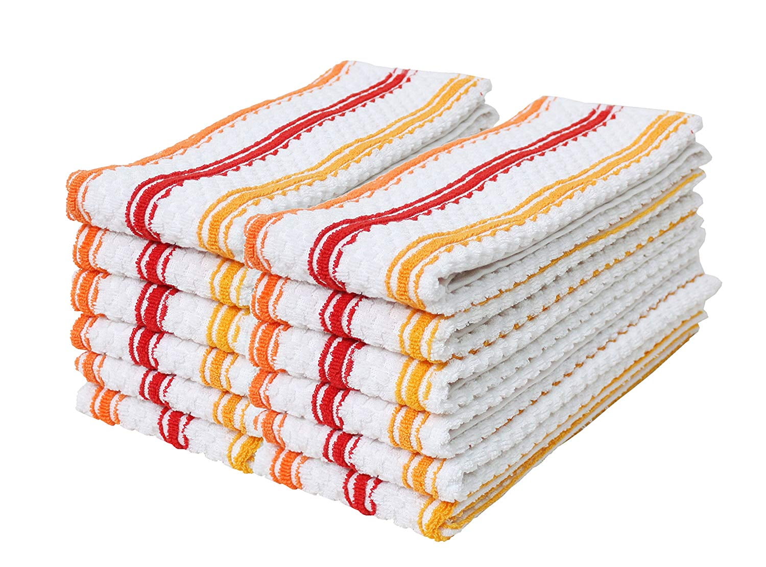 Cotton Stripe Terry Dish Towels, 15x25" Set of 12, Absorbent Durable