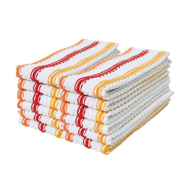 Cotton Stripe Terry Dish Towels, 15x25" Set of 12, Absorbent Durable Drying Cleaning Kitchen