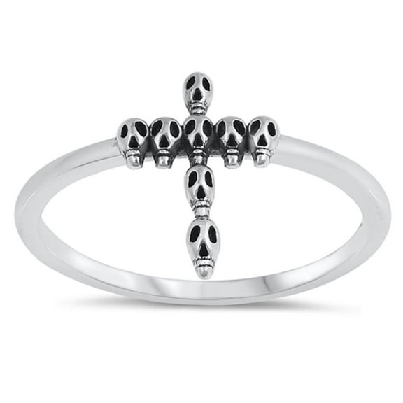 Stacked Skull Cross Goth Ring .925 Sterling Silver Band Jewelry Female Male Unisex Size 9
