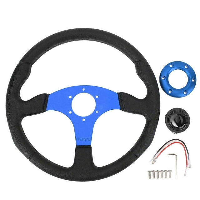 Volant de course universel 14 pouces, cadre en aluminium et cuir synthétique, compatible avec adaptateur de moyeu à 6 trous, bleu