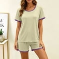 thumbnail image 2 of Pajamas for Women Set Dqueduo Women's Solid Color Crew Neck Short Sleeve Top & Shorts Pajama Set – Contrast Piping Loungewear, 2 of 7