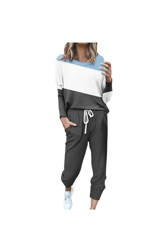 Tracksuit Womens Full Set 2 Piece Lounge Sets Sweatsuits Plus Size Long Sleeve Tops Jogger Sweatpants Track Sweatshirt Matching Pants Sets Loose Cosy Homewear Holiday Outfits